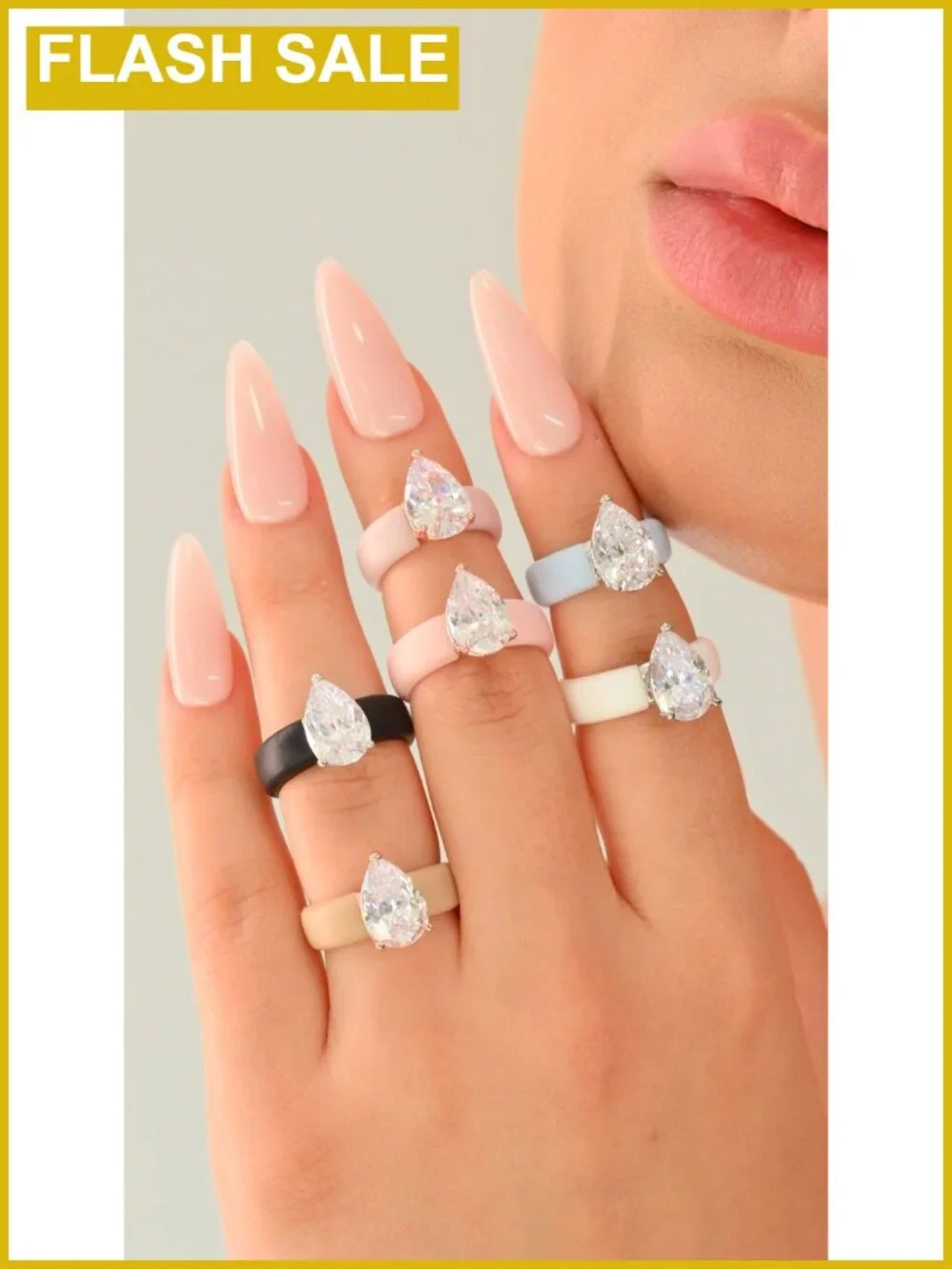 Rinfit Silicone Ring Pear Cut CZ Brass Prong Wedding Engagement